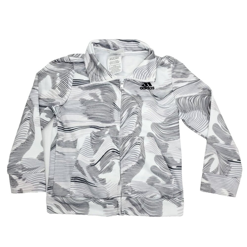 Adidas Track Jacket Sweatshirt Toddler Boys 3T White Pockets Full Zip Striped